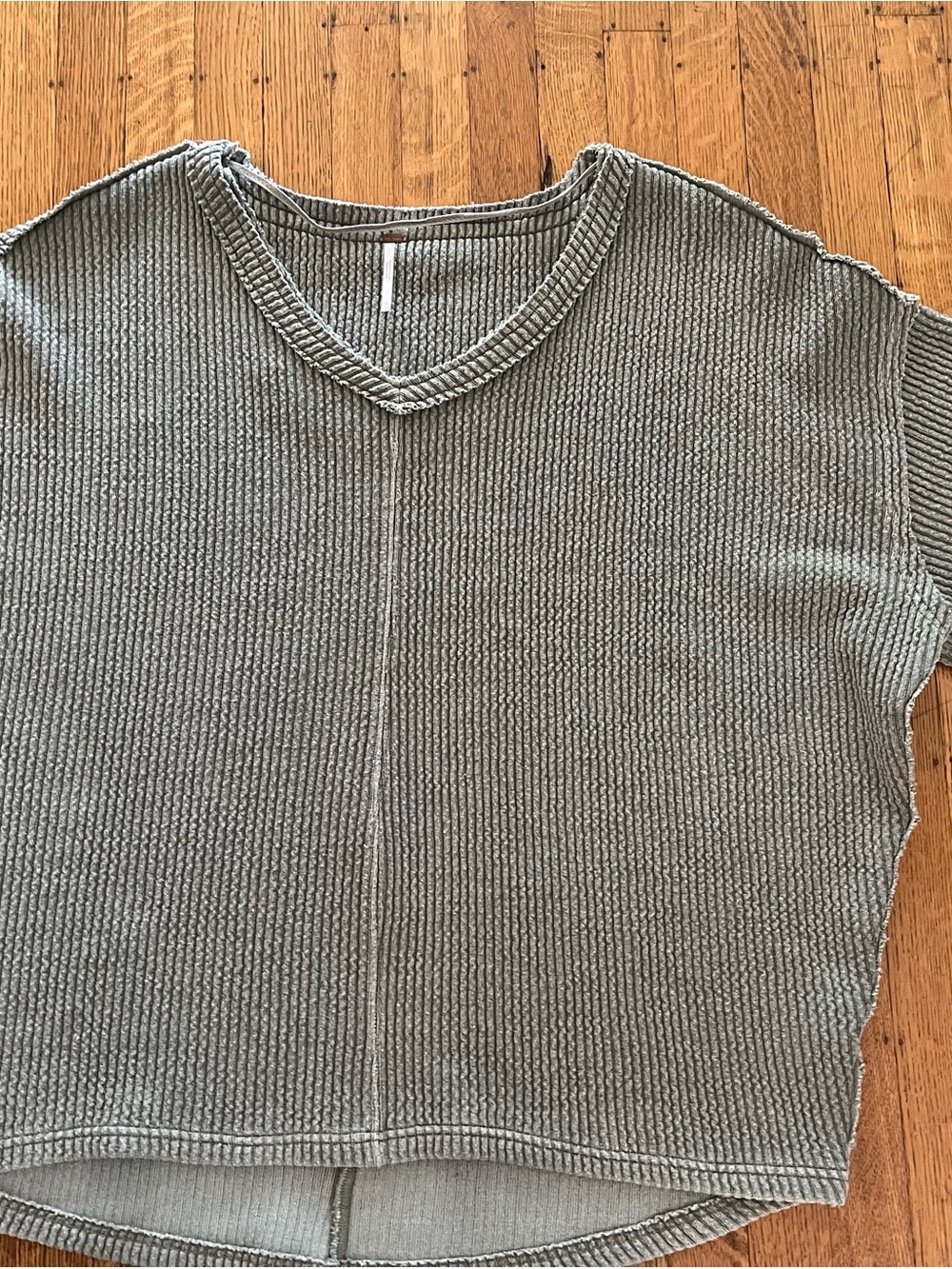 Free People Sage Green Ribbed V‑Neck Oversized Sweatshirt We The People